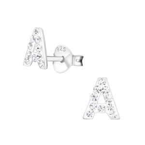 Sterling Silver Letter A Crystal Stud Earring
